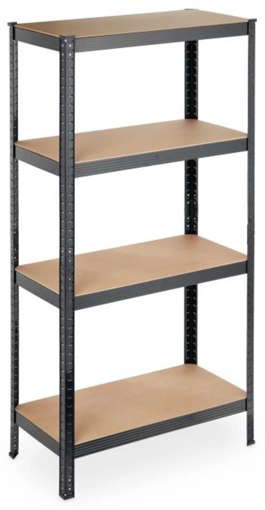 Relaxdays Schwerlastregal, Stahl / MDF / Kunststoff schwarz, 4 Ebenen Bild 1