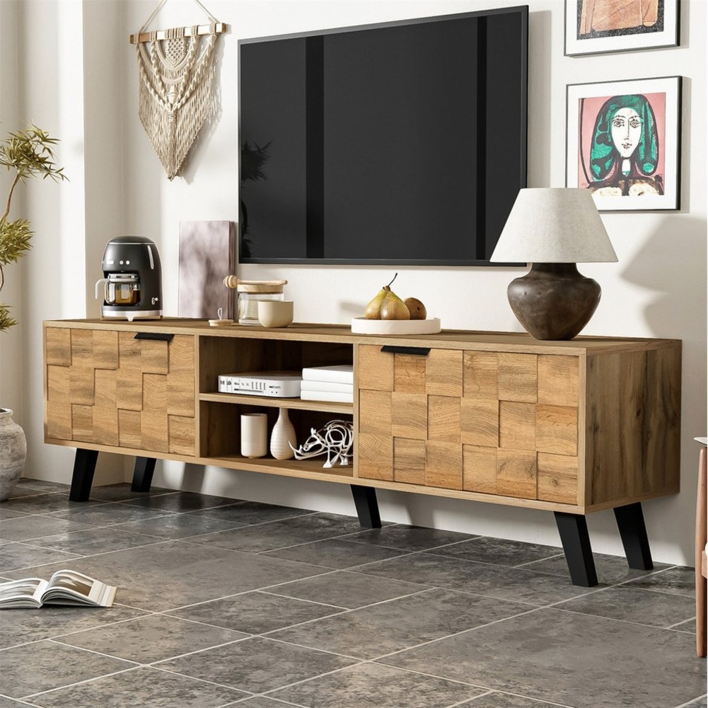 autolock TV-Schrank TV-Schrank mit 2 Türen und 2 offenen Fächern, TV-Möbel Bild 1