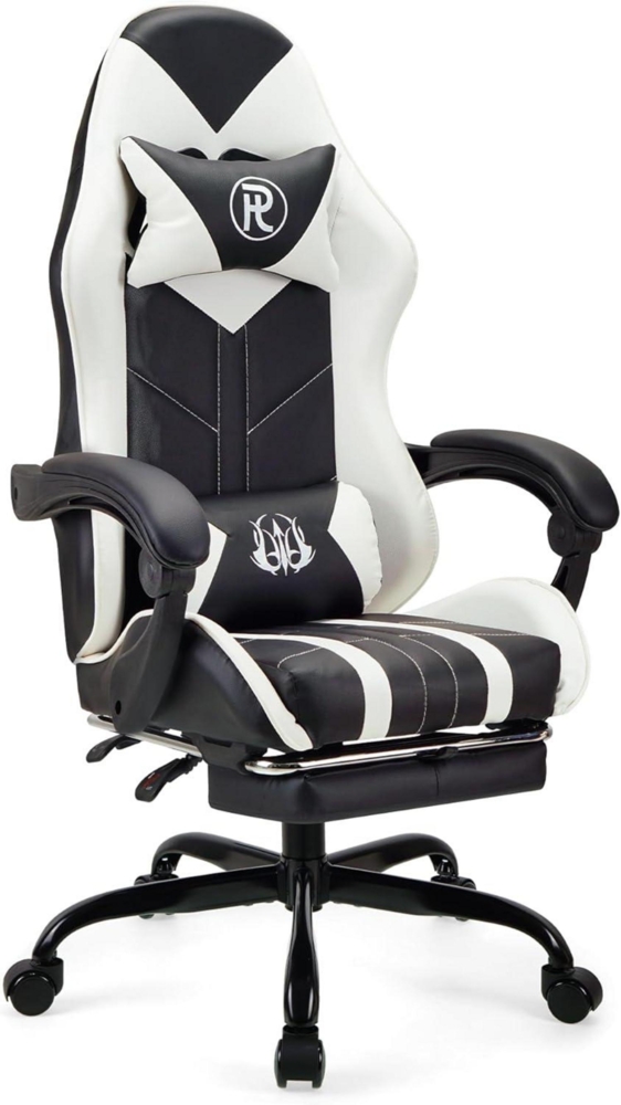 Gaming Stuhl Bürostuhl Drehstuhl PC Arbeitsstuhl (Weiß mit Bild 1
