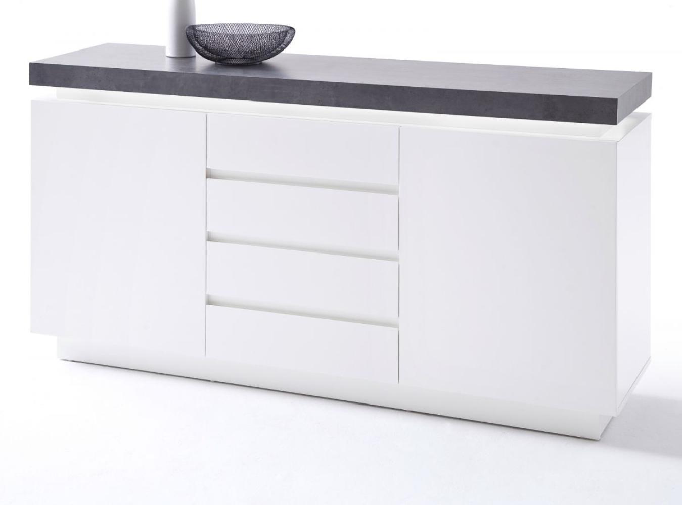 Sideboard matt weiß und Stone Design 150 cm Bild 1