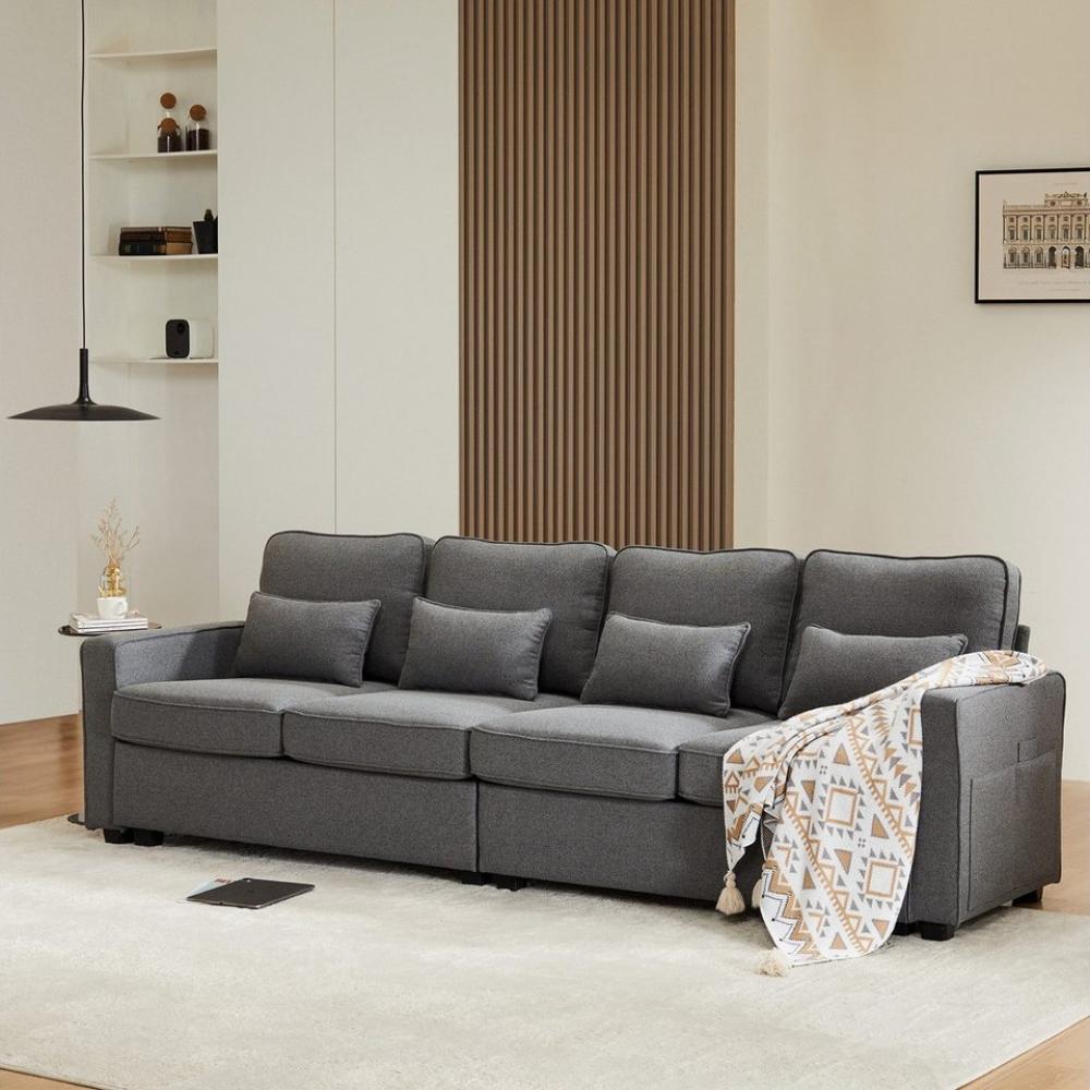 HAUSS SPLOE Ecksofa Schlafsofa mit 4 Kissen, Seitentaschen, Hochelastischer Schwamm, Viersitzer-Sofa mit Armlehnentaschen und 4 Kissen, einfaches Sofa für Wohnzimmer, Wohnung, Büro Bild 1