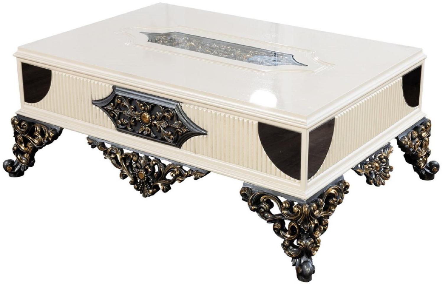 Casa Padrino Luxus Barock Couchtisch Weiß / Creme / Schwarz / Blau / Gold - Prunkvoller Barockstil Wohnzimmertisch - Barockstil Wohnzimmer Möbel - Barock Möbel - Luxus Möbel im Barockstil Bild 1