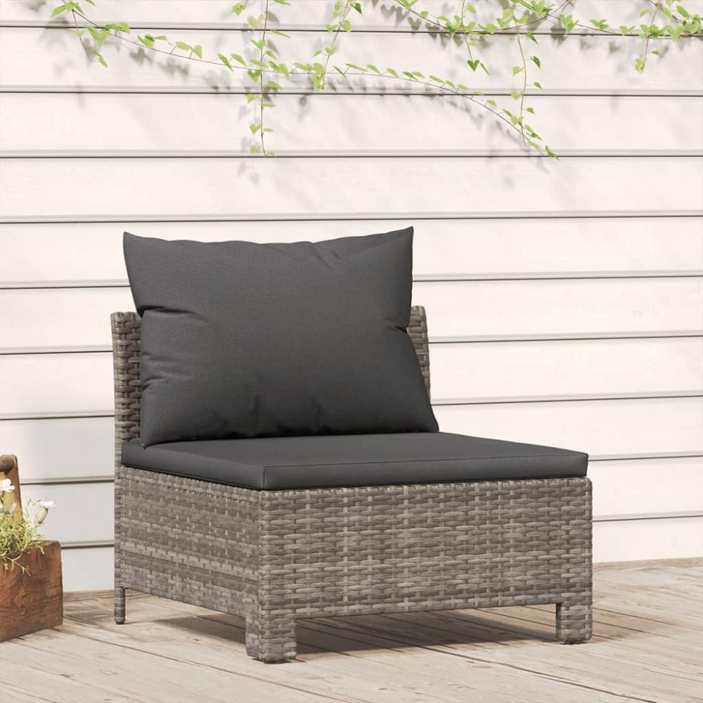 vidaXL Garten-Mittelsofa mit Kissen Grau Poly Rattan 362694 Bild 1