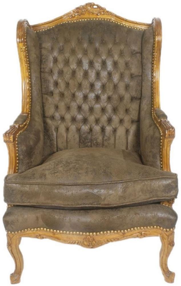 Casa Padrino Barock Chesterfield Ohrensessel Dunkelbraun / Braun 83 x 83 x H. 110 cm - Barockmöbel Bild 1