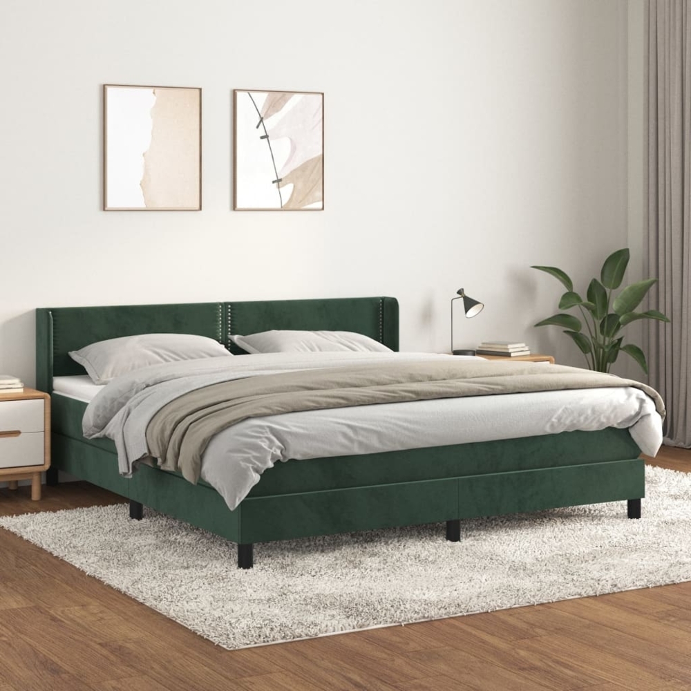 vidaXL Boxspringbett mit Matratze Dunkelgrün 180x200 cm Samt 3130916 Bild 1