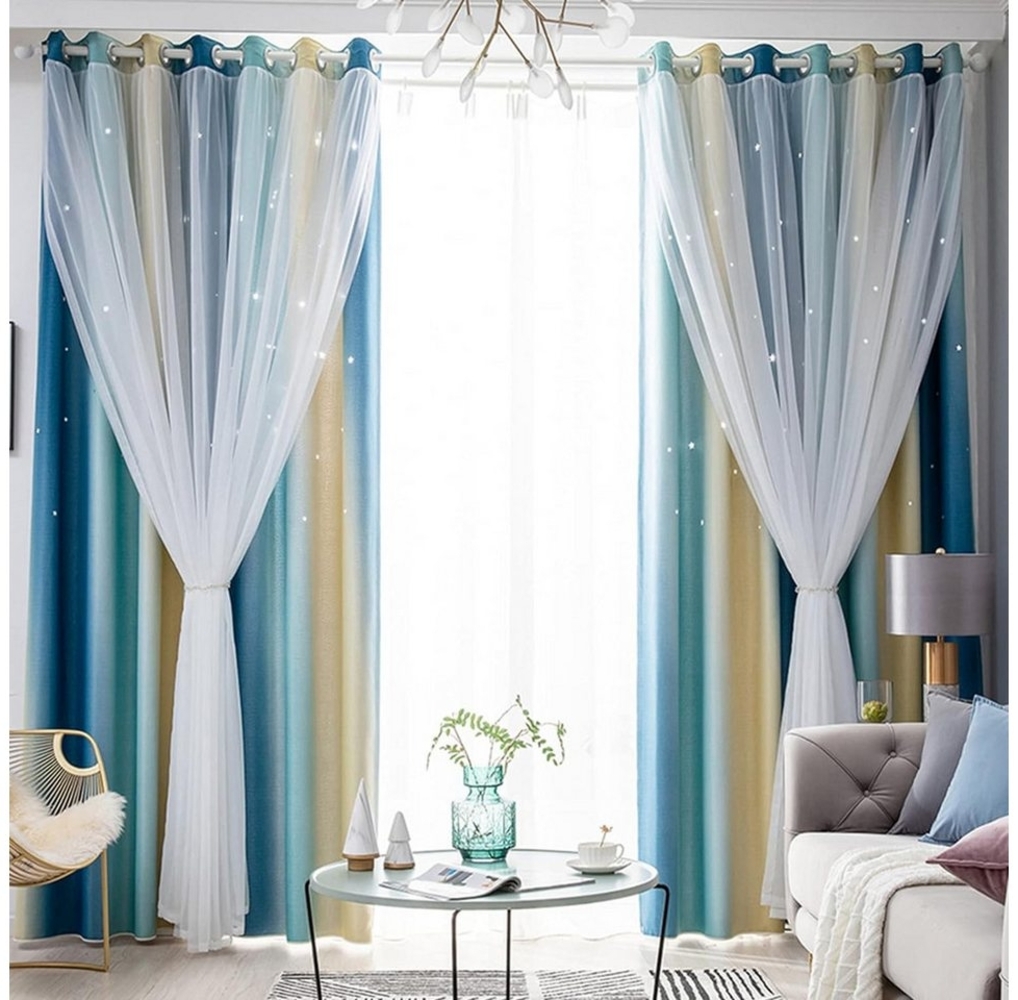 BYSURE Verdunkelungsvorhang Sterne geschnittene Vorhänge für Schlafzimmer, Ösen (2 St), blickdicht, Polyester, Bestseller, 2er-Set Regenbogen Vorhänge mit Öse für Kinderzimmer Bild 1