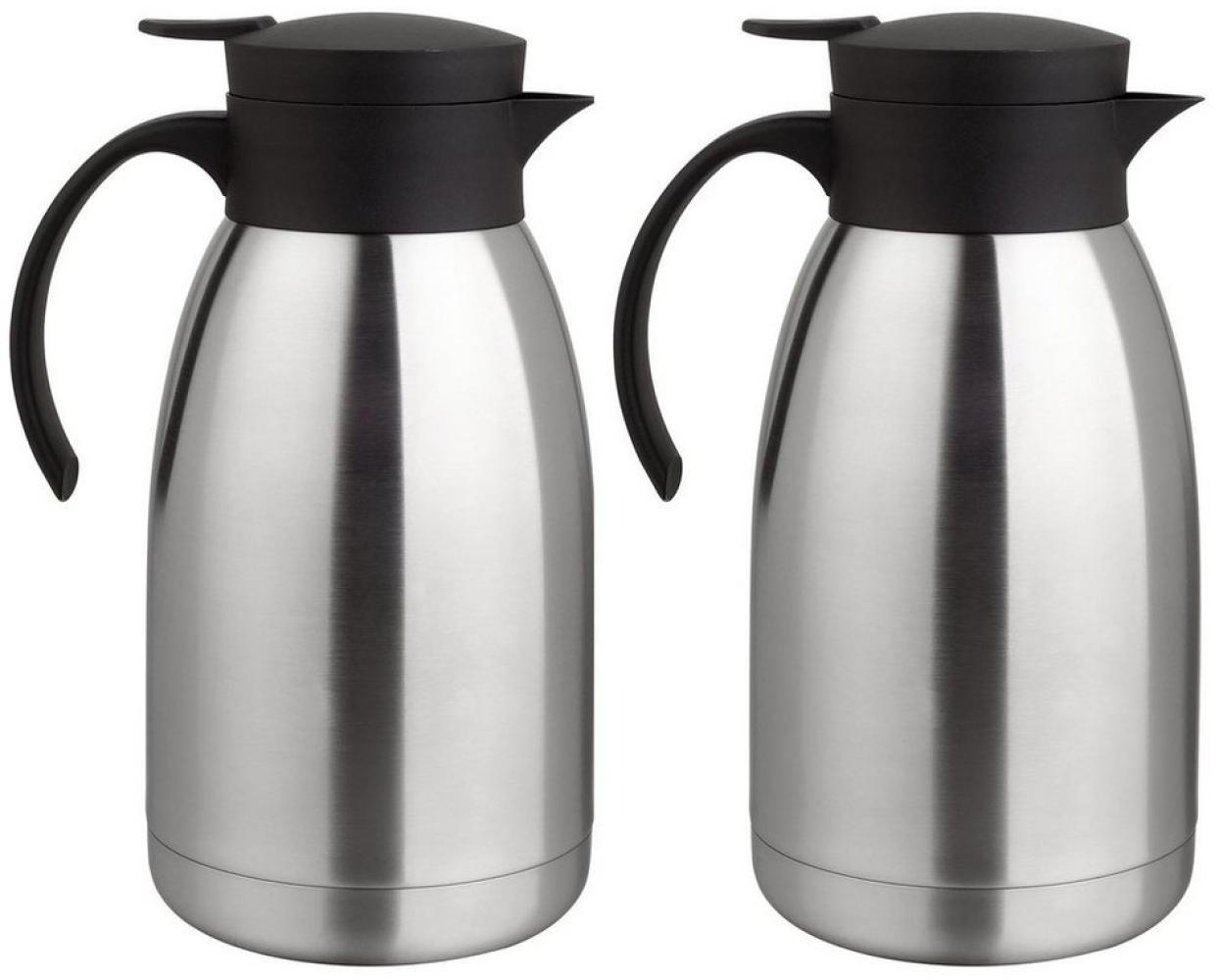 HAC24 Isolierkanne Thermoskanne Kaffeekanne Teekanne Thermo Kaffee Tee Kanne, 2 l, (2 Stück), Edelstahl, Einhandautomatik Bild 1