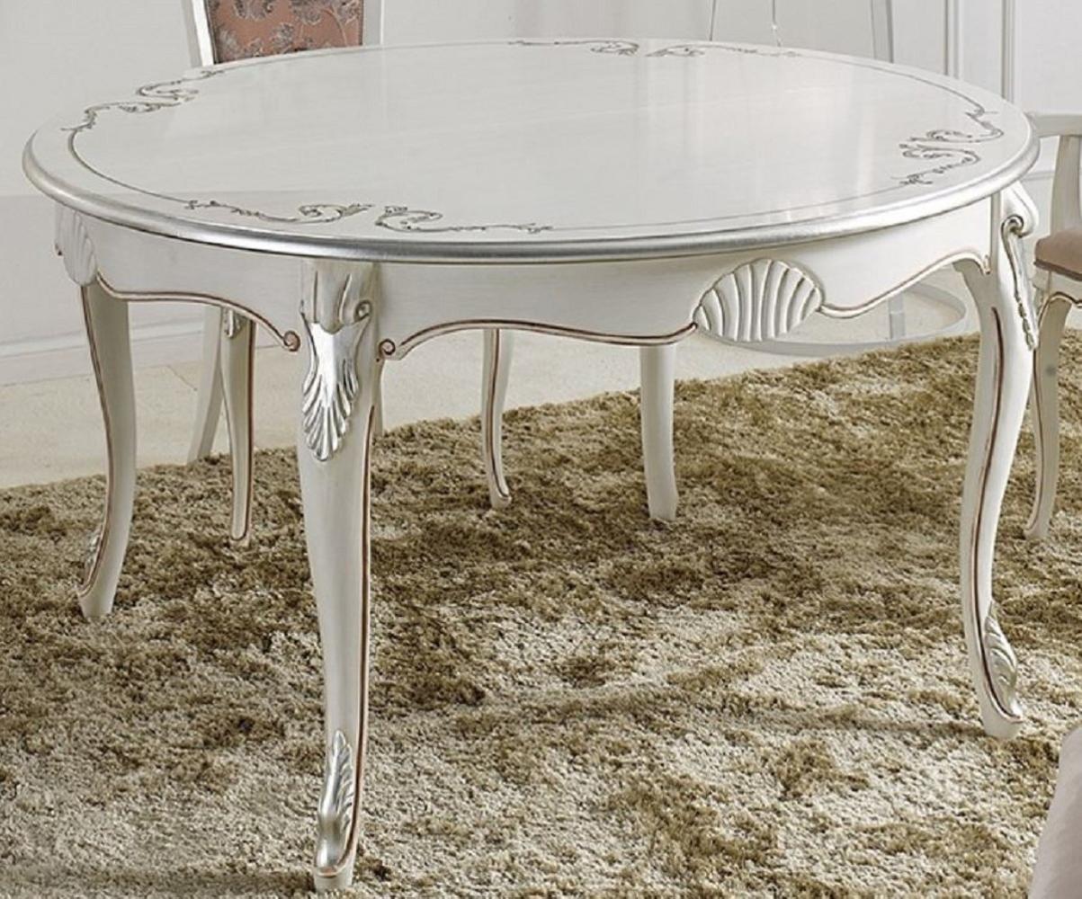 Casa Padrino Luxus Barock Esstisch Weiß / Silber - Ovaler Ausziehbarer Massivholz Esszimmertisch - Barock Esszimmer Möbel - Luxus Qualität - Made in Italy Bild 1