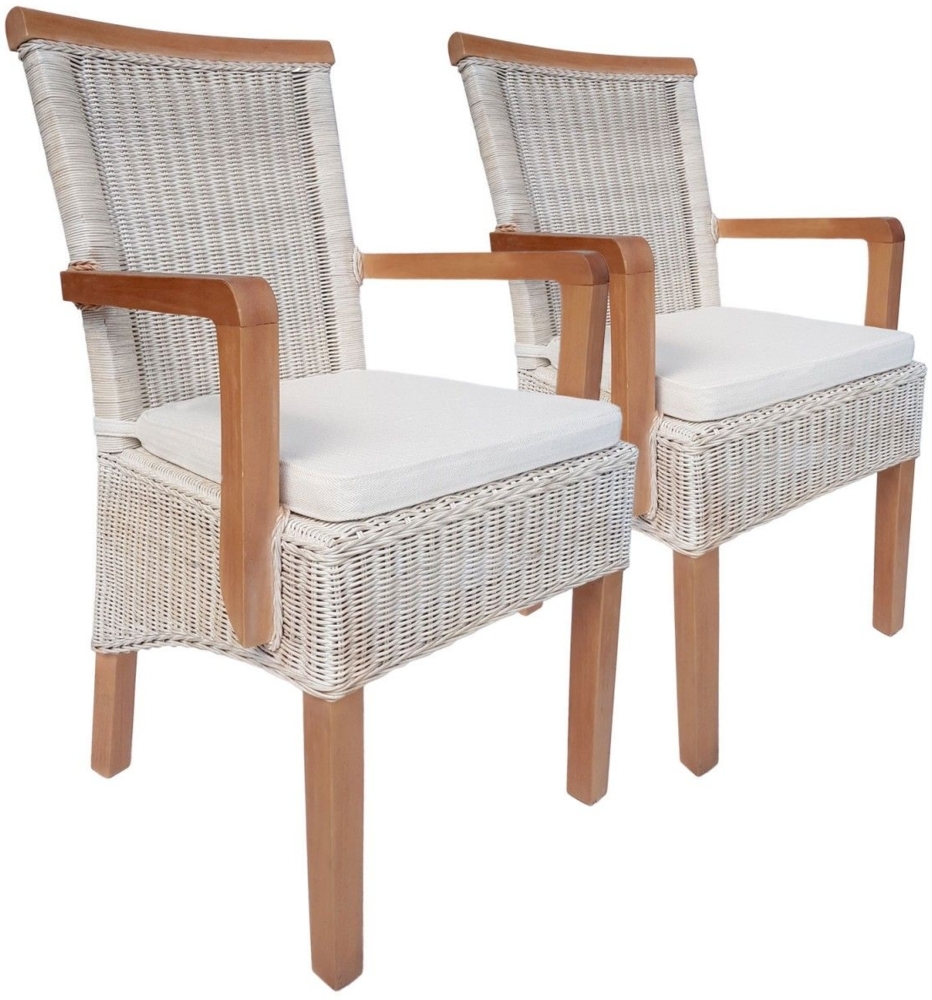 Esszimmer Stühle Set 2 Stück mit Armlehnen Rattanstühle weiß Perth Rattan Kor... Bild 1