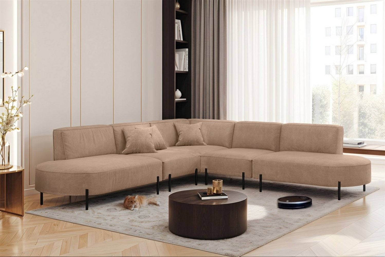 Ecksofa Designersofa VALENCIA Stoff Noel Beige Universal Bild 1