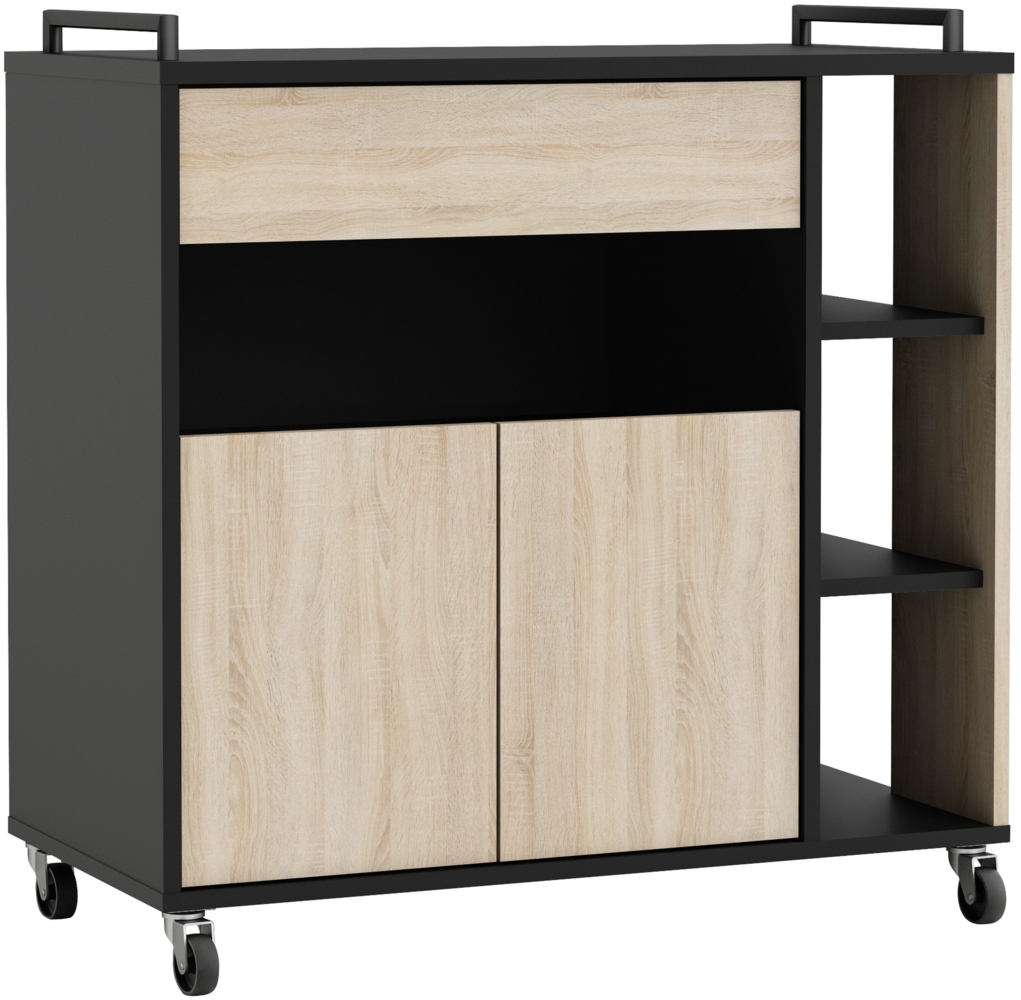 Küchenwagen >Indus< in Sonoma eiche/schwarz - 78x79x40cm (BxHxT) Bild 1