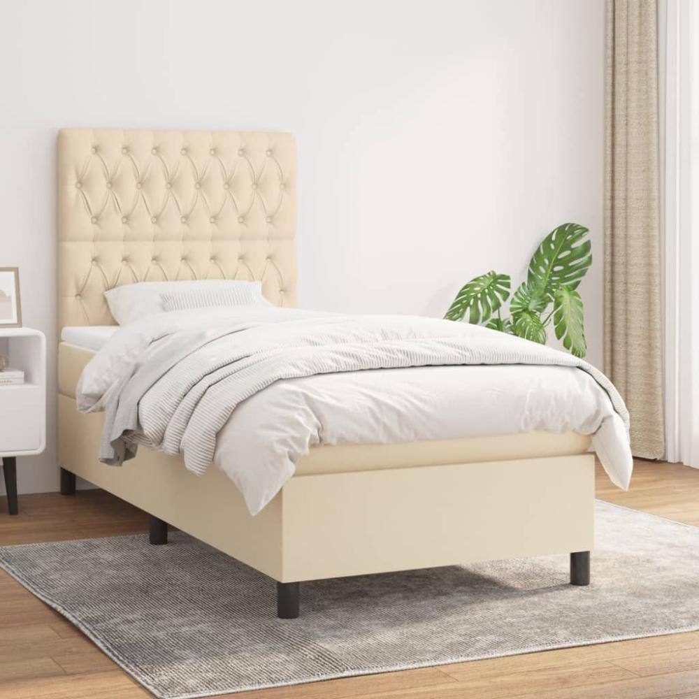 vidaXL Boxspringbett mit Matratze Creme 90x190 cm Stoff 3141982 Bild 1