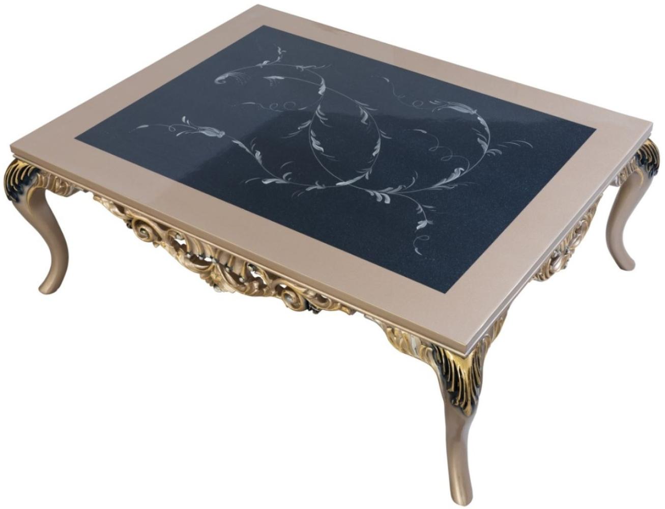 Casa Padrino Luxus Barock Couchtisch mit Glasplatte Silber / Schwarz / Gold 128 x 95 x H. 46 cm - Prunkvoller Wohnzimmertisch mit elegantem Muster - Wohnzimmer Möbel im Barockstil Bild 1