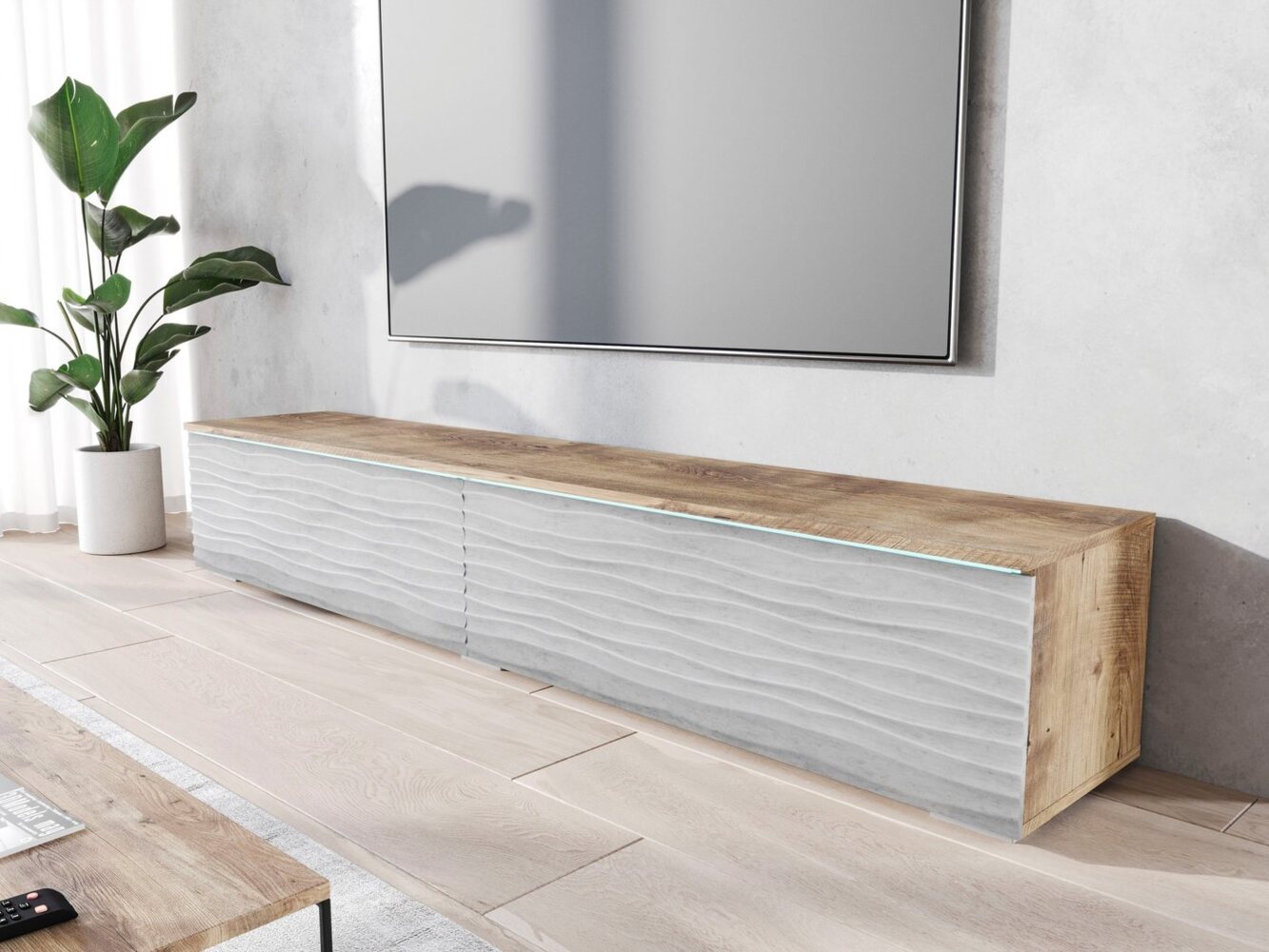 INOSIGN Lowboard Vera, wahlweise mit oder ohne Beleuchtung, gefräste MDF Front mit 3D Effekt, stehend und hängend montierbar Bild 1