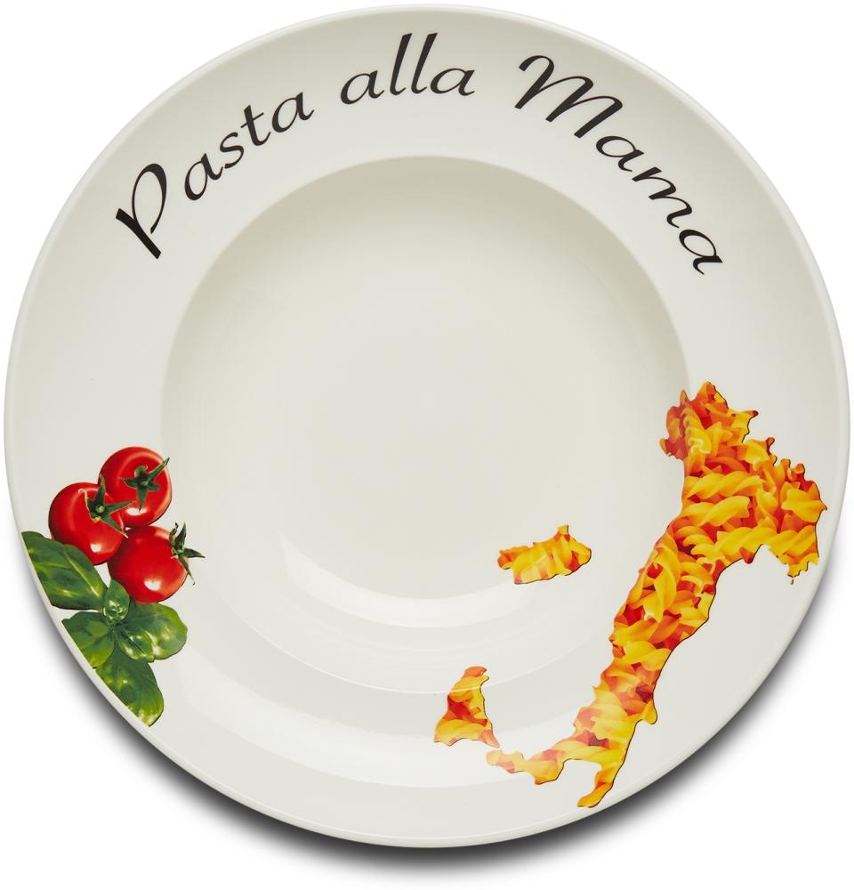 KHG Pastateller, extra groß mit 30cm Durchmesser in Pasta alla Mama Print, perfekt für Gastro und Zuhause, hochwertiges Porzellan, Suppenteller, Salatteller, Spülmaschinengeeignet Bild 1
