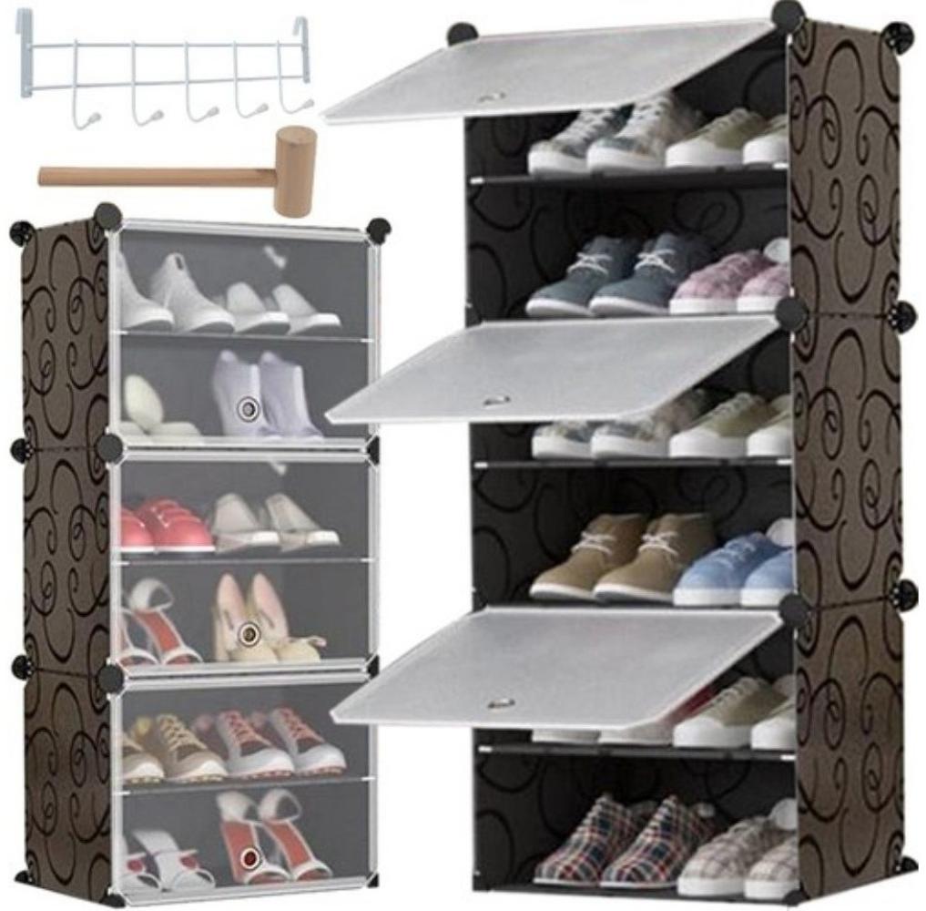 Ruhhy Schuhregal Modulares Schuhregal mit 6 Ebenen inkl. Garderobe, Schuhregal-Set mit 3 Modulen für mehr Stauraum und Ordnung, bietet eine praktische und platzsparende Lösung Bild 1