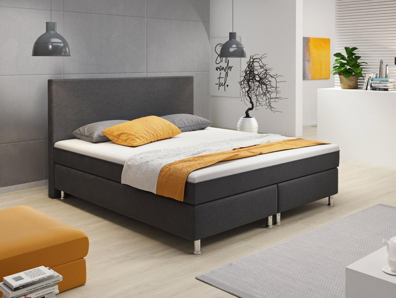 Boxspringbett Berlin 180x200 cm Webstoff Anthrazit mit intergriertem Topper Bild 1