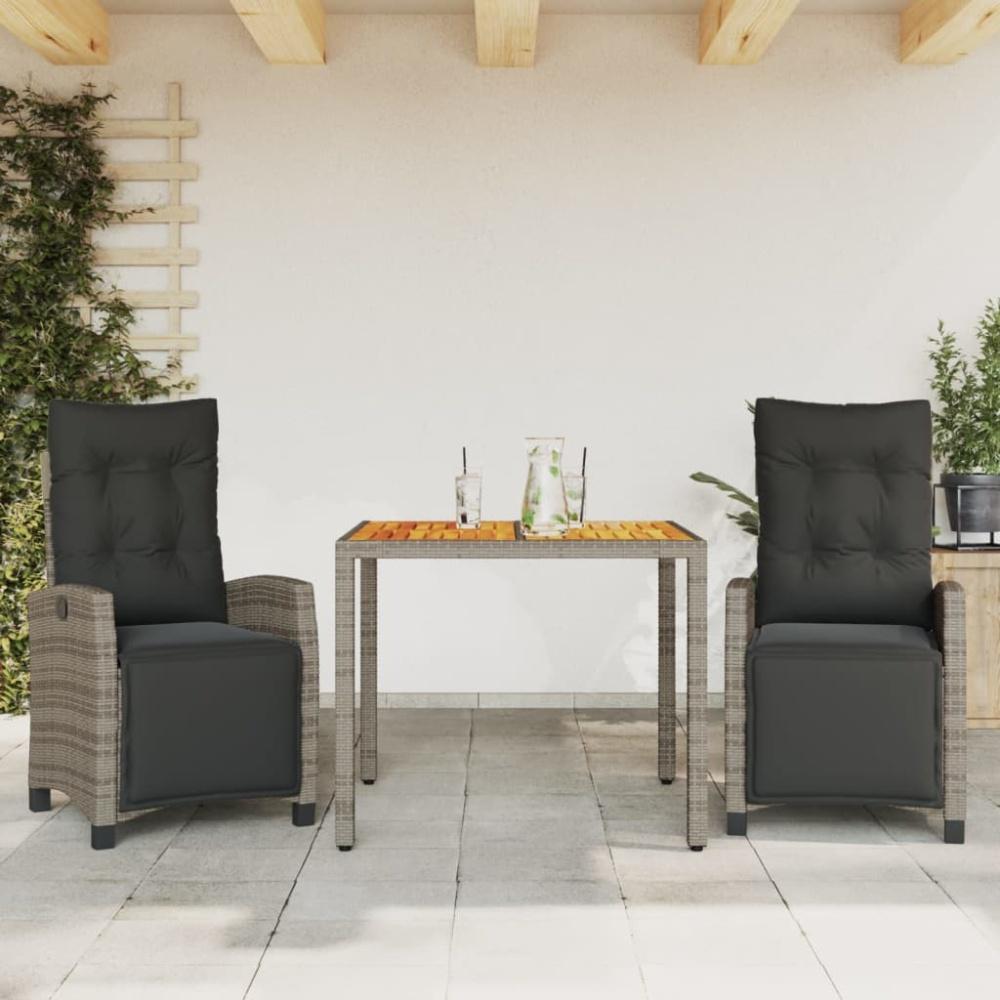 vidaXL 3-tlg. Garten-Essgruppe mit Kissen Grau Poly Rattan Bild 1