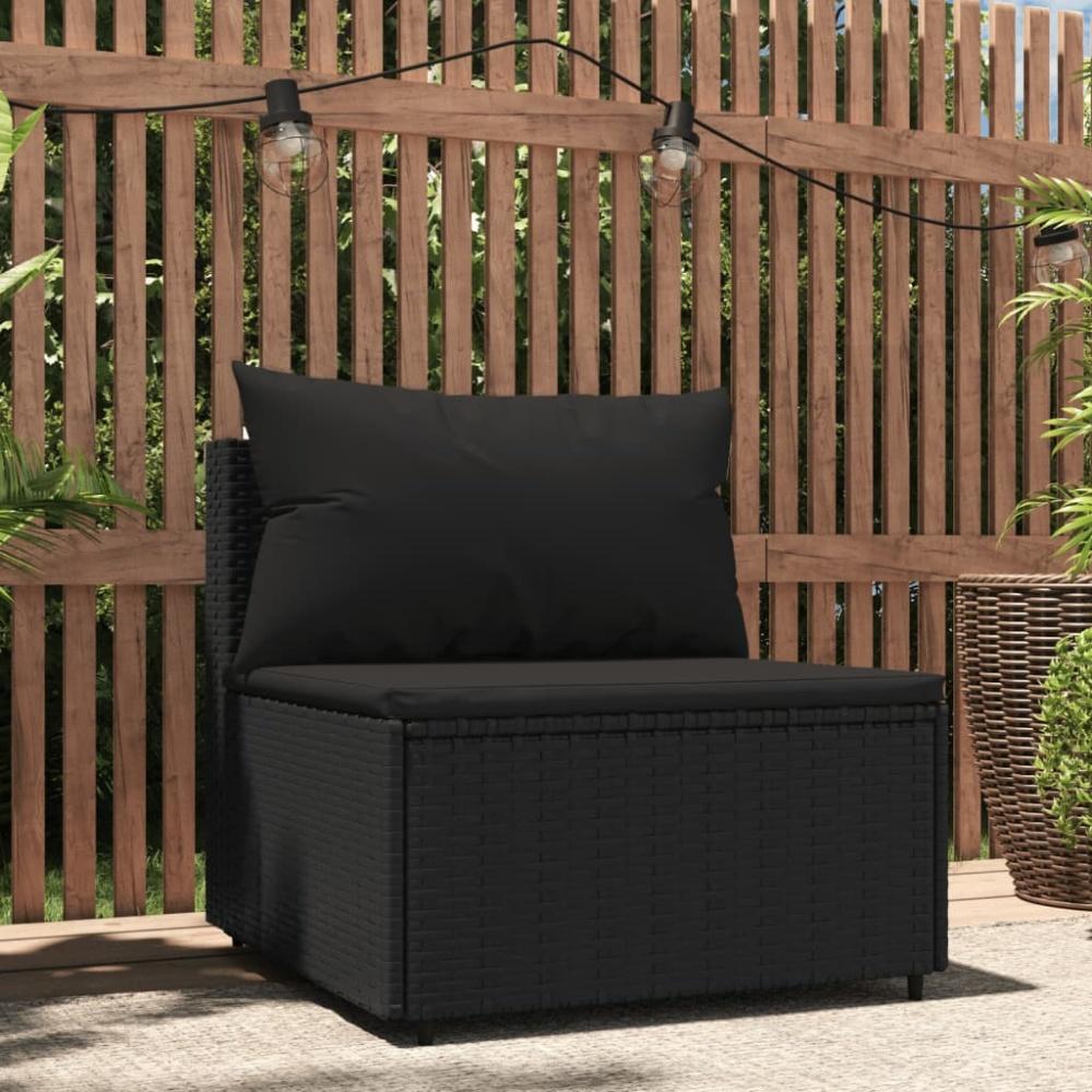 vidaXL Garten-Mittelsofa mit Kissen Schwarz Poly Rattan Bild 1