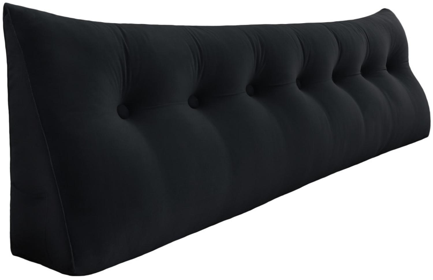 VERCART Großes Keil Lesekissen, Langes Bettruhe Rückenkissen, Dekoratives Kopfteilkissen, Dreieckiges Positionierungs Körperkissen für Tagesbett oder Couch, Samt Schwarz,200cm Bild 1