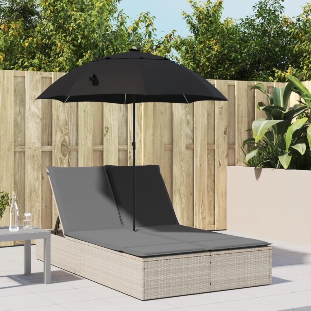 vidaXL Doppel-Sonnenliege mit Kissen & Schirm Hellgrau Poly Rattan 368086 Bild 1