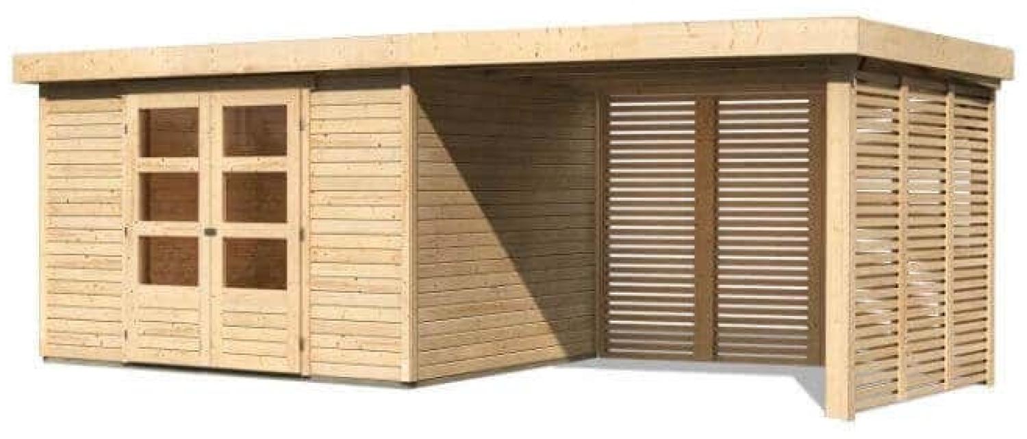 Karibu Woodfeeling Gartenhaus Askola Gartenhaus aus Holz Holzhaus mit 19 mm Wandstärke inklusive Schleppdach Blockbohlenhaus mit Montagematerial Bild 1