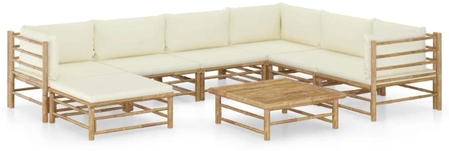 vidaXL 8-tlg. Garten-Lounge-Set mit Cremeweißen Kissen Bambus 3058219 Bild 1