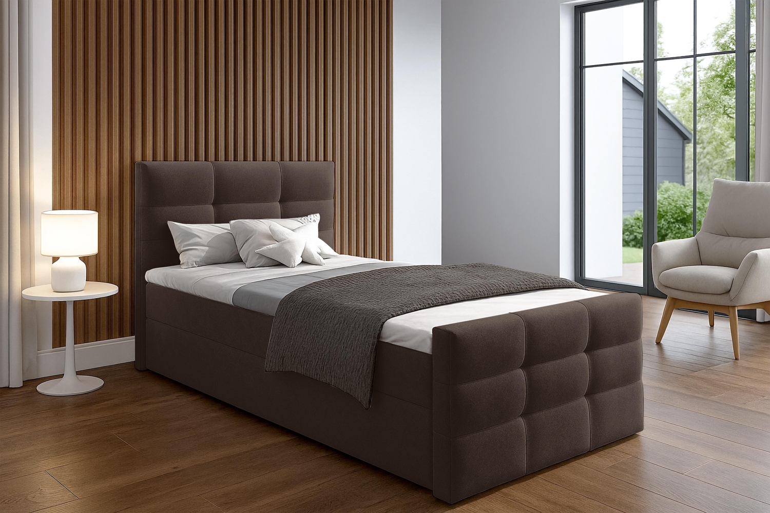 AX LIVING Bett mit Bettkasten 100x200 cm Argentaro Boxspringbett braun Bild 1