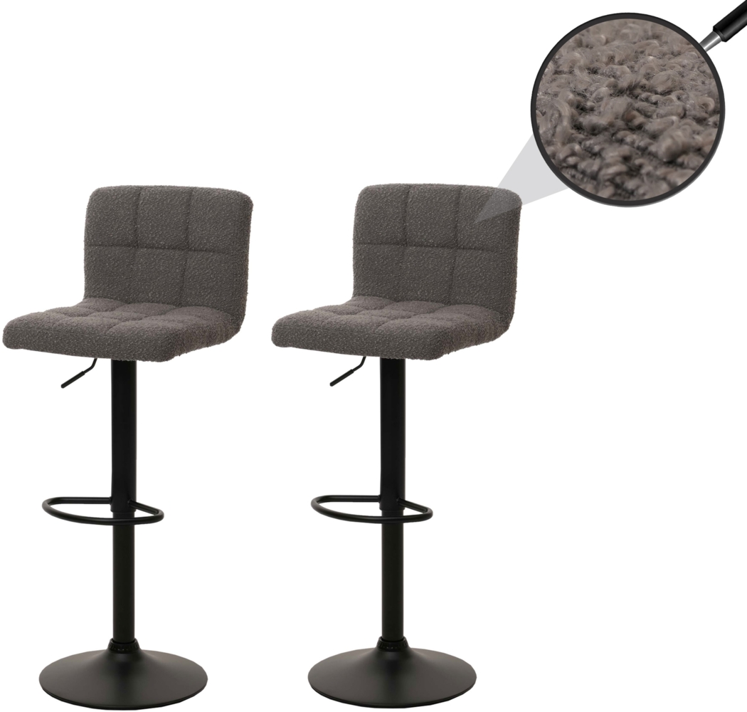 2er-Set Barhocker HWC-G87, Tresenhocker Barstuhl, höhenverstellbar drehbar, Stoff Boucle (450g/m²) FSC® ~ dunkelgrau Bild 1
