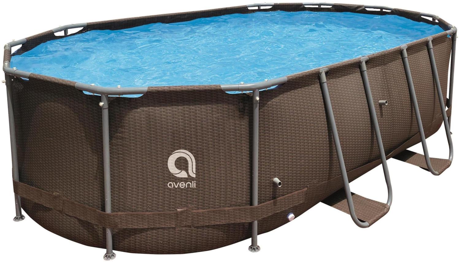 Avenli Frame Oval Pool 427 x 275 x 100 cm, Aufstellpool, oval, ohne Pumpe, Ersatzpool, braune Rattanoptik Bild 1