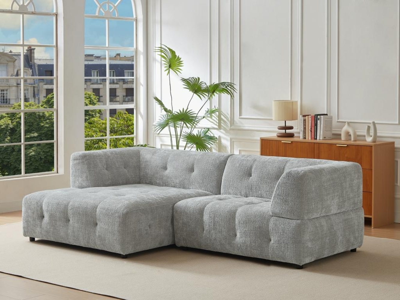 Vente-unique - Ecksofa - Ecke links - Strukturstoff - Grau - NOSAVO Bild 1