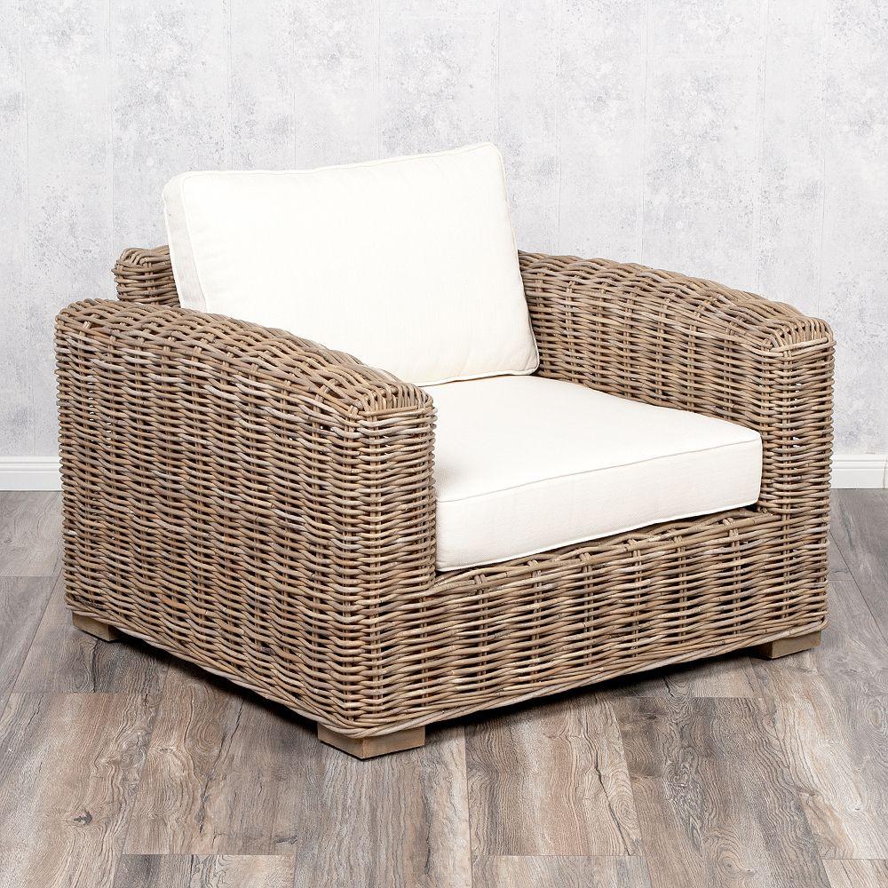 Lounge Sessel LIVING Kubu-Grey Rattan in Grey ca. B90cm mit Kissen Bild 1