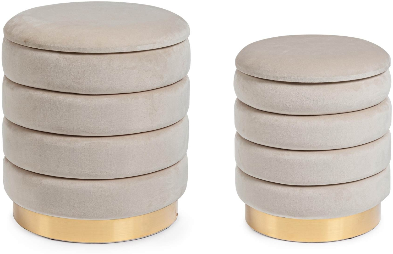 Pouf Darina 2er-Set in Samt-Optik, Beige, Bild 1