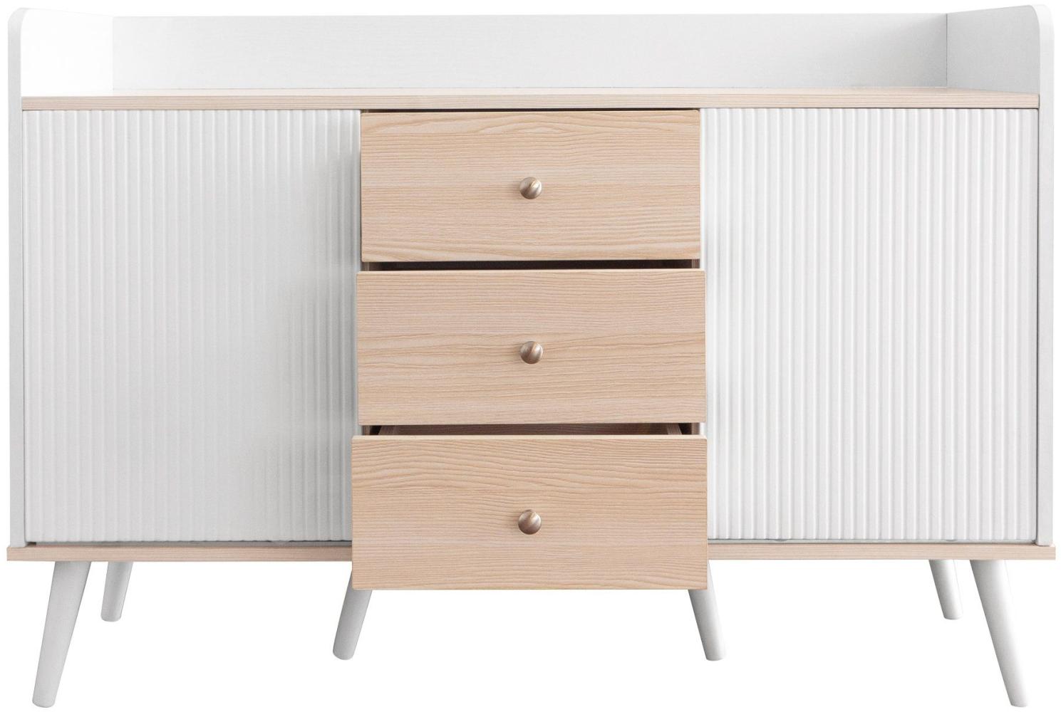 Merax Sideboard mit 3 Schubladen und 2 Schiebetüren, Kommode aus Holz mit verstellbaren Einlegeböden Bild 1