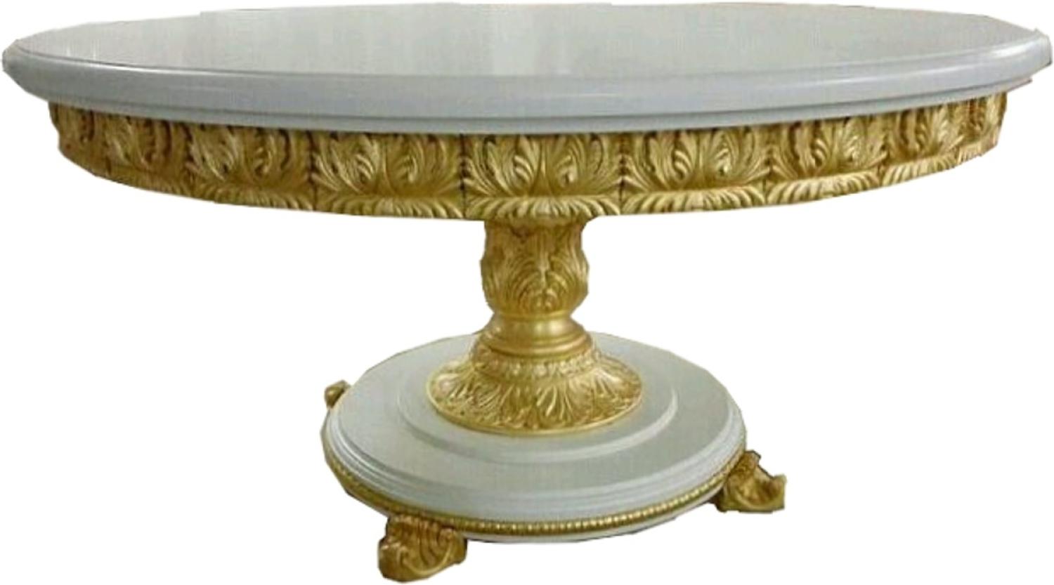 Casa Padrino Luxus Barock Esstisch Rund Weiß / Gold mit Glasplatte 140 cm - Barocktisch Möbel Bild 1