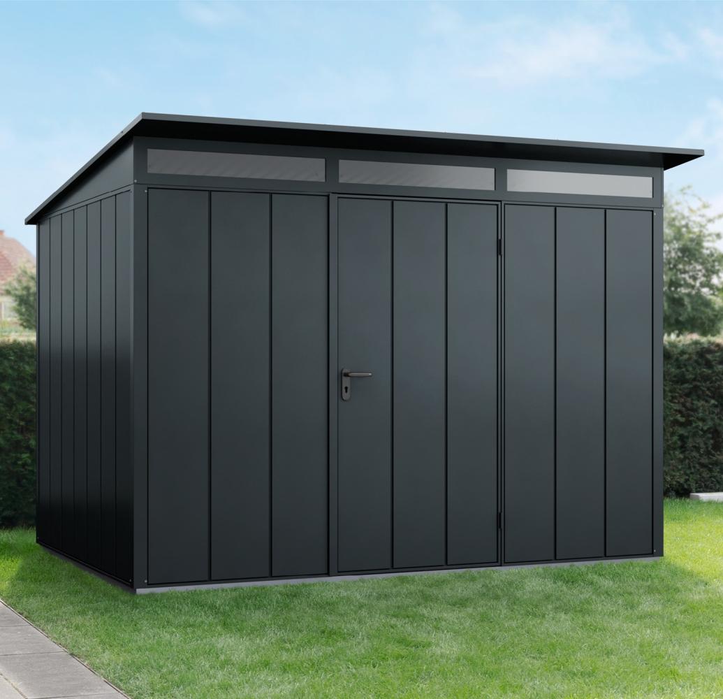 Hörmann Ecostar Metall-Gerätehaus Elegant mit Pultdach Typ 3, 238 x 303 cm , anthrazitgrau, 7,2 m²,1-flüglige Tür Bild 1