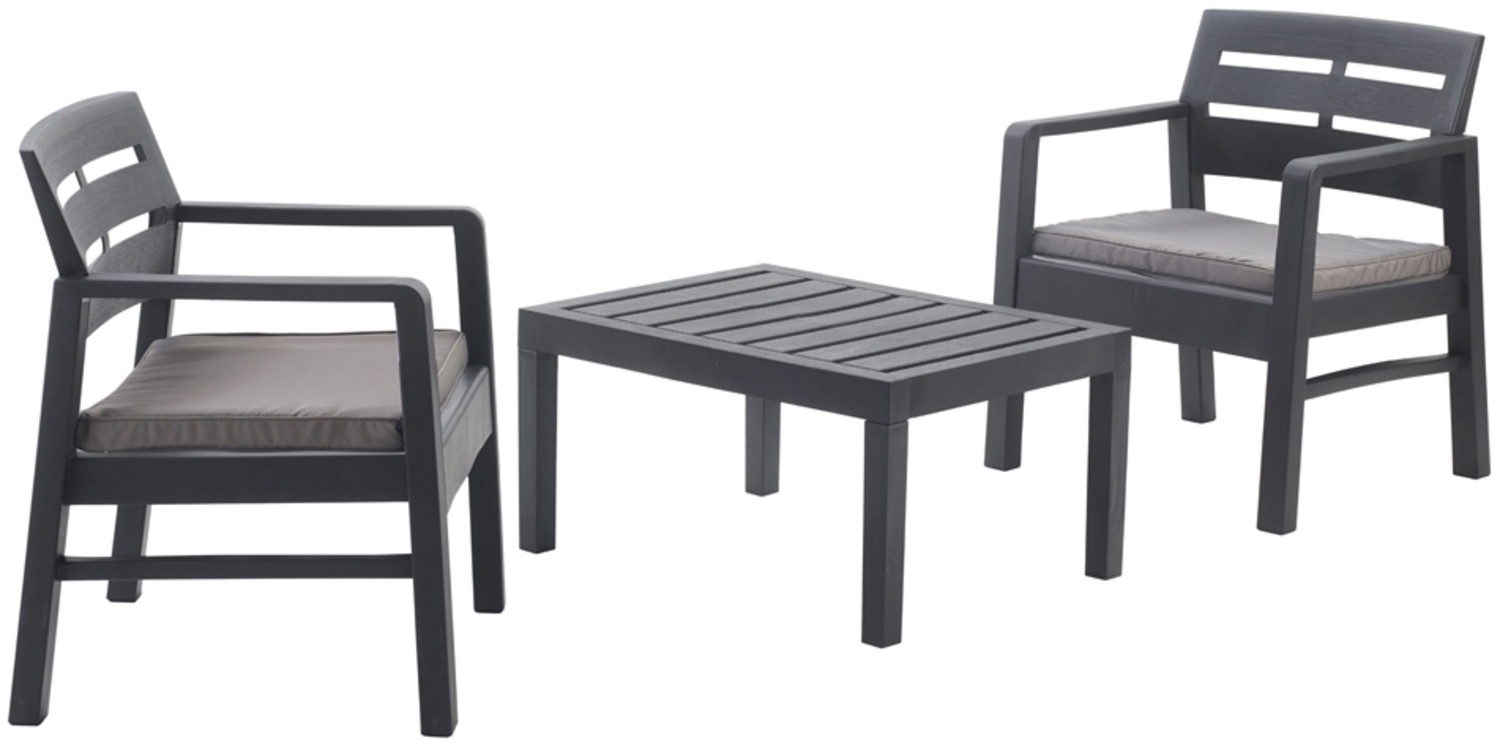 Dmora Outdoor-Lounge-Set Alfio, Gartenkomposition mit 2 Sesseln und 1 Couchtisch, Lounge für drinnen und draußen mit Kissen, 100 % Made in Italy, Anthrazit Bild 1