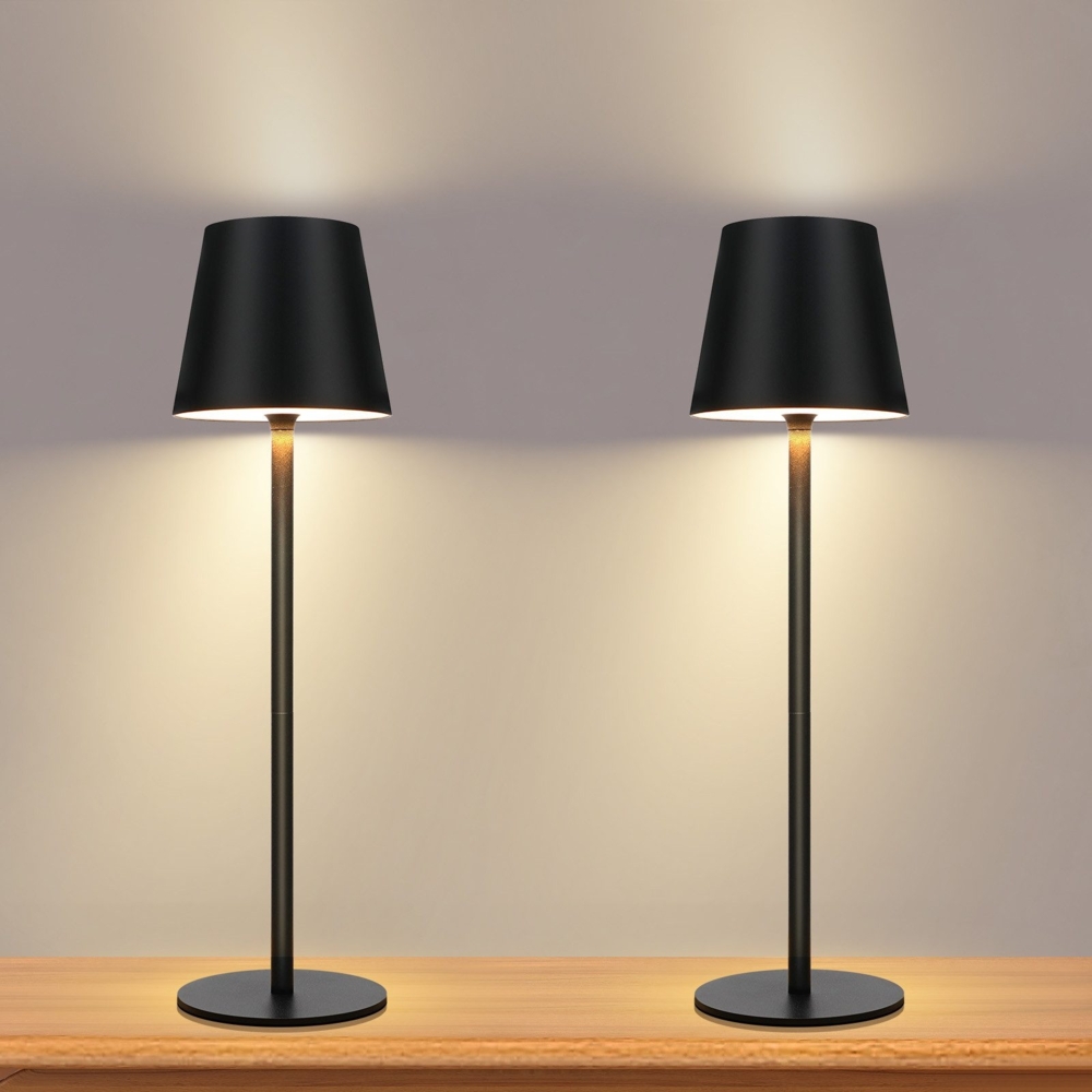 ZMH Kabellose Akku-Nachttischlampe, 2er-Pack – 2600 mAh LED-Tischlampe für den Außenbereich, wiederaufladbar, Touch-Steuerung, schwarze USB-Akkulampe Bild 1