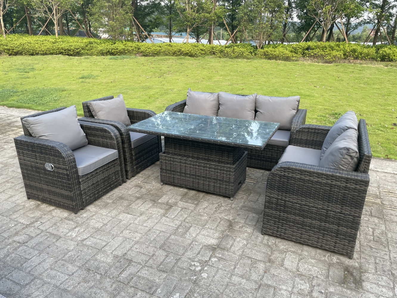 Fimous Lounge Rattan Gartenmöbel Set Steigender Verstellbarer Anhebender Esstisch Sets Gartensofa Sitzgruppe 3 Sitzer Sofa Liegen Stühle 7 Sitzer Bild 1