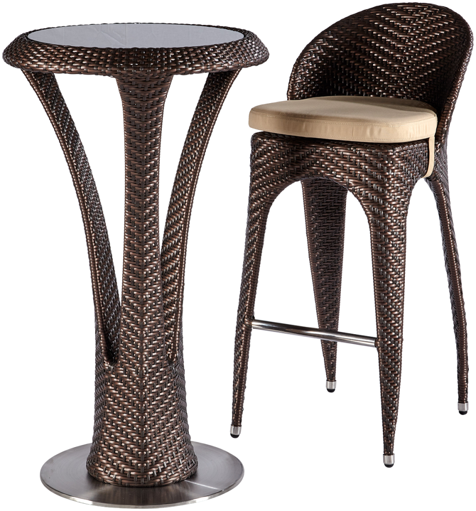 wuuhoo® edle Polyrattan Garten Bar 2er Set Kreta I Designer Bartisch mit Barstuhl incl. Kissen in braun I Tresenhocker und Stehtisch mit Alugestell und Edelstahlfuß I Wetterfest für Innen und Außen Bild 1