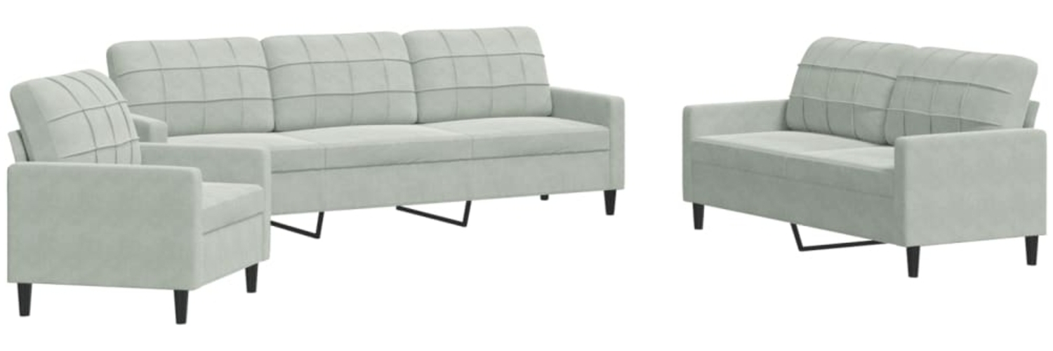 vidaXL 3-tlg. Sofagarnitur mit Kissen Hellgrau Samt 3278431 Bild 1
