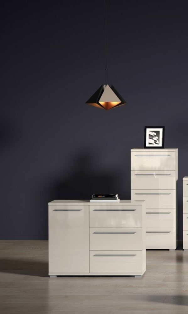 Places of Style Kommode Piano, UV lackiert, hochglänzend in beige oder weiß, FSC-zertifiziert (107x45x85cm (B/T/H), 1-türig mit 3 Schubladen, Soft-Close Funktion Bild 1