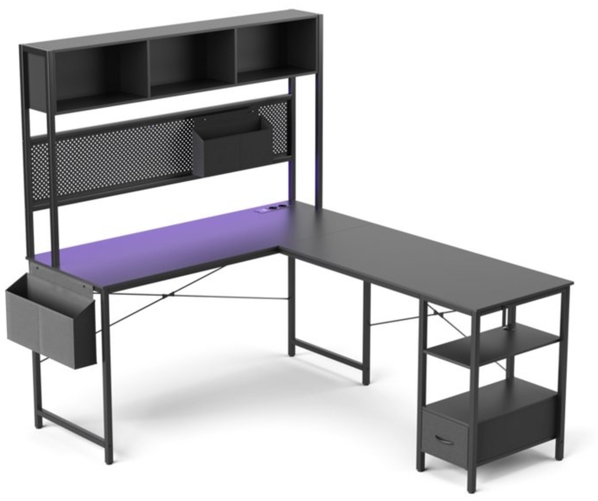 Dowinx Eckschreibtisch L-förmige Schreibtisch, LED Gaming Tisch mit Stecktafel und Stauraum, Computertisch,Büro-Eckschreibtisch,mit 2 USB-Anschlüssen Bild 1