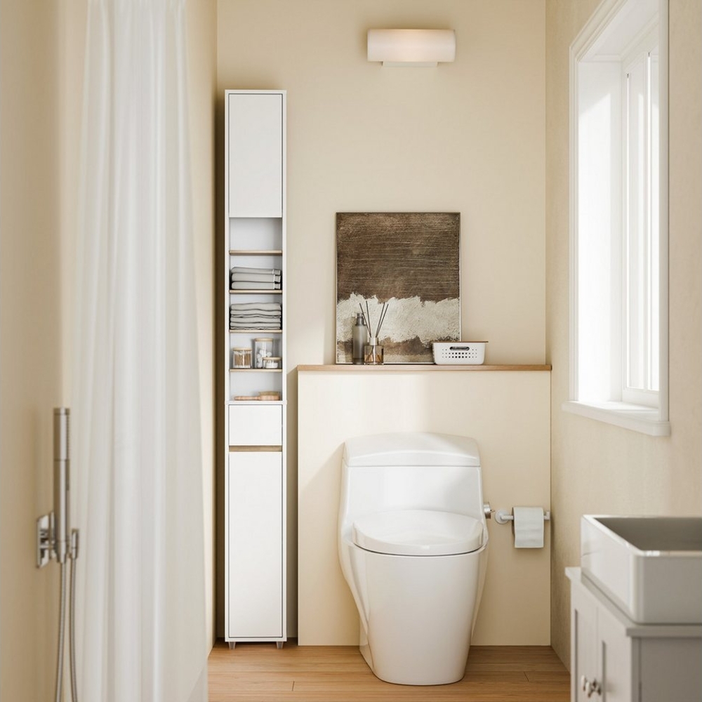 SoBuy Badkommode BZR34-II, Badschrank schmal, Badezimmermöbel, Wasserabweisender, Badzimmerschrank mit verstellbare Ablagen Badkommode schmal Badezimmer Bild 1