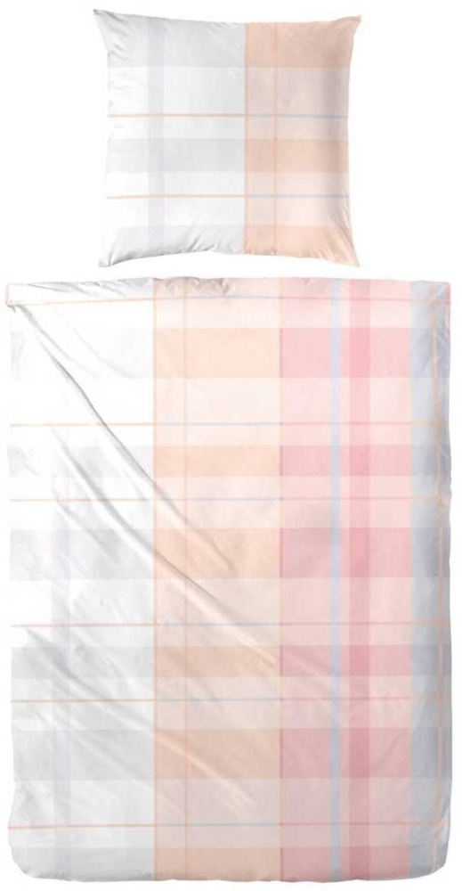 Hahn Renforce Bettwäsche Orange Rot Kariert 155x220 cm + 80x80 cm Bild 1