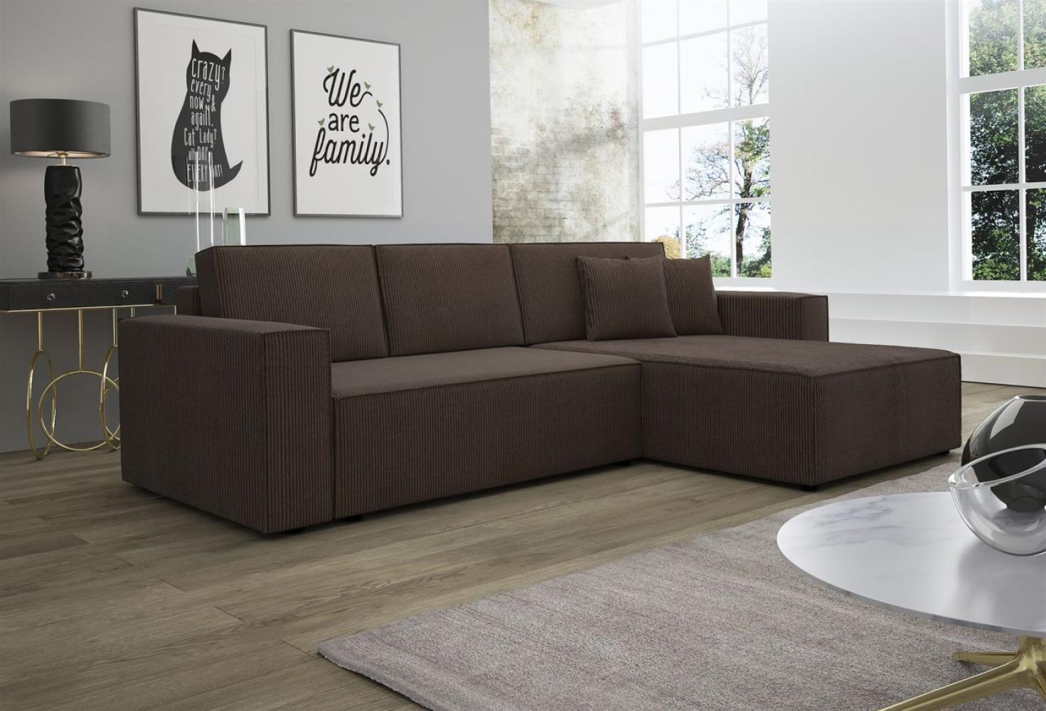 Ecksofa Schlafsofa Sofa CONOR Stoff Dunkelbraun Ottomane Rechts Bild 1