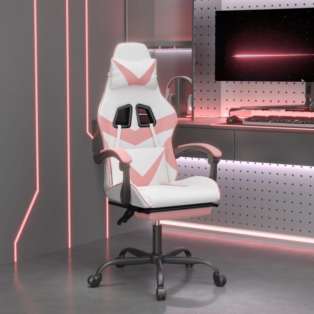 vidaXL Gaming-Stuhl mit Fußstütze Weiß und Rosa Kunstleder 3143863 Bild 1