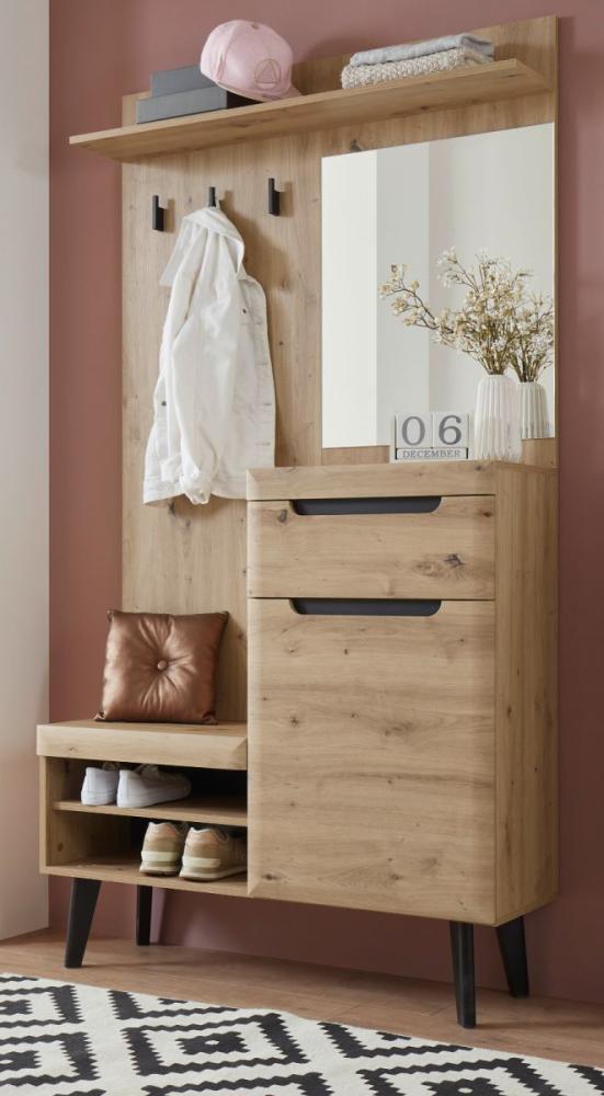 Garderobe Ronson in Eiche Artisan und schwarz 110 cm Bild 1