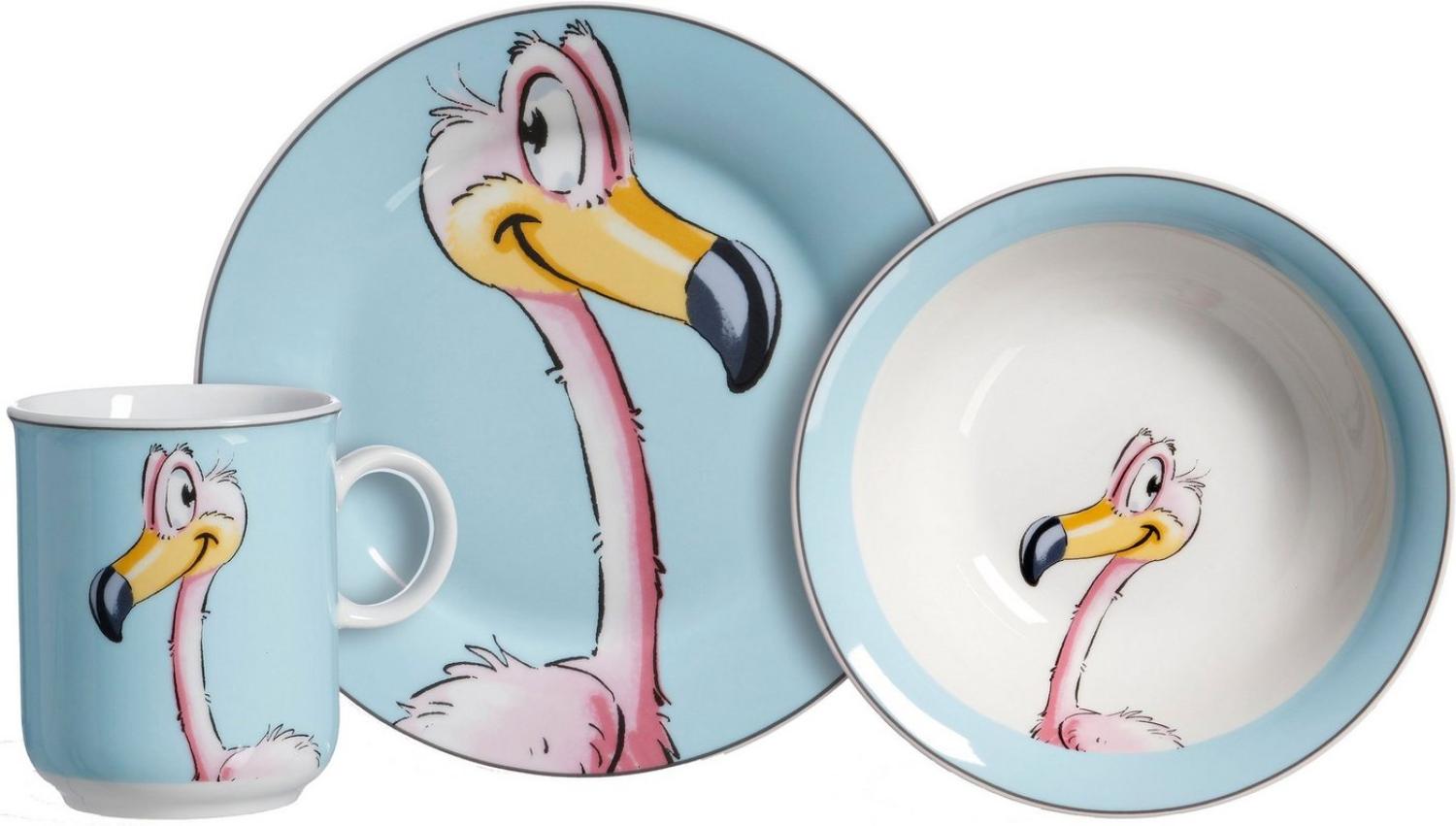 Ritzenhoff & Breker HAPPY ZOO Flamingokind Flo Kindergeschirr Set 3-teilig MOB Bild 1