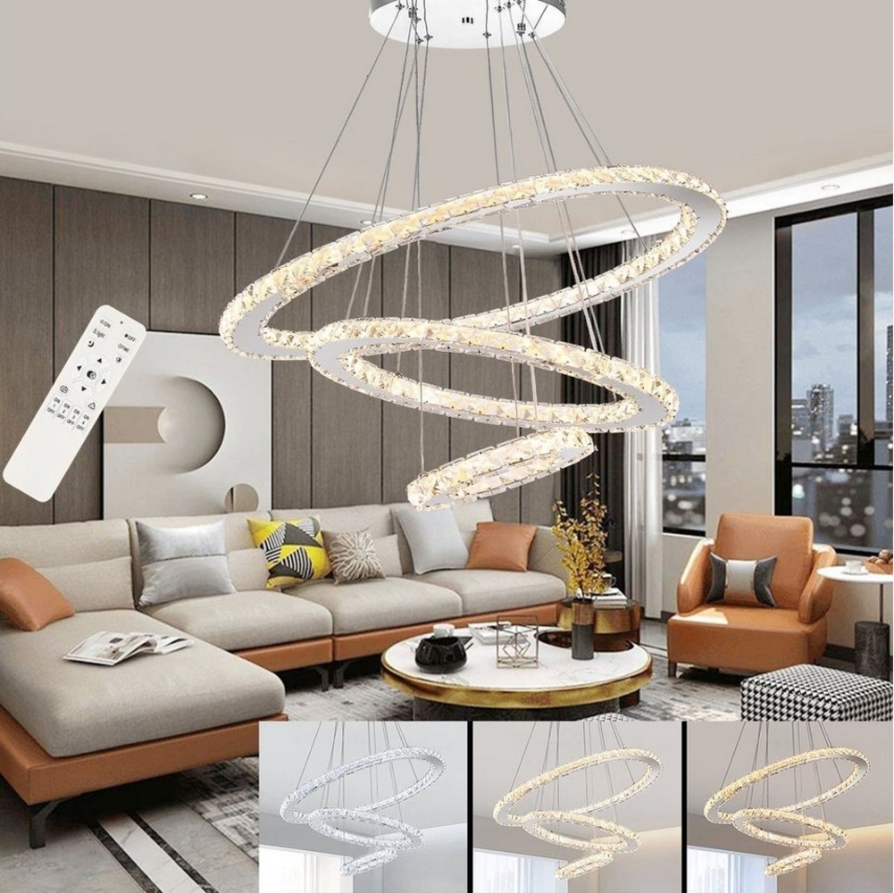 oyajia Deckenleuchte Moderne LED Deckenlampe, Dimmbar Kristall Pendelleuchte, 60+40+20 cm, LED fest integriert, Kaltweiß/Naturweiß/Warmweiß, Hängelampe mit Fernbedienung,Höhenverstellbar Esstischlampe, Bürolampe Bild 1